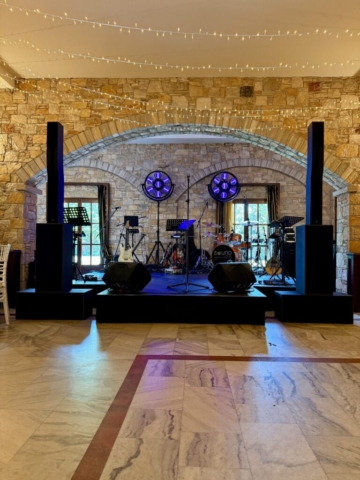 Audio,Lighting And Stage Setup For A Wedding Live Band