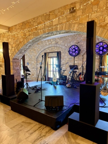 Audio,Lighting And Stage Setup For A Wedding Live Band
