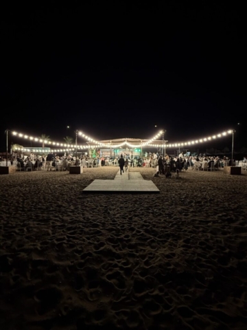 String Lights For A Wedding At Island Beach Bar