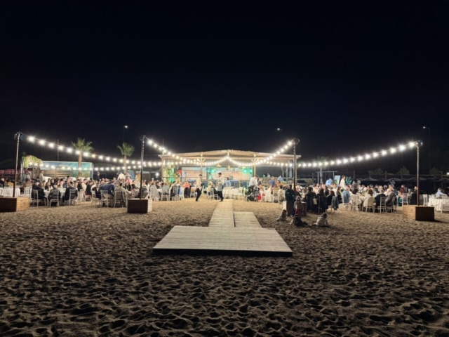 String Lights For A Wedding At Island Beach Bar
